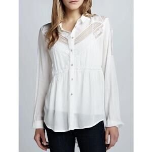 Free People White Wild Wind Lace Inset Button Down Top Size XS